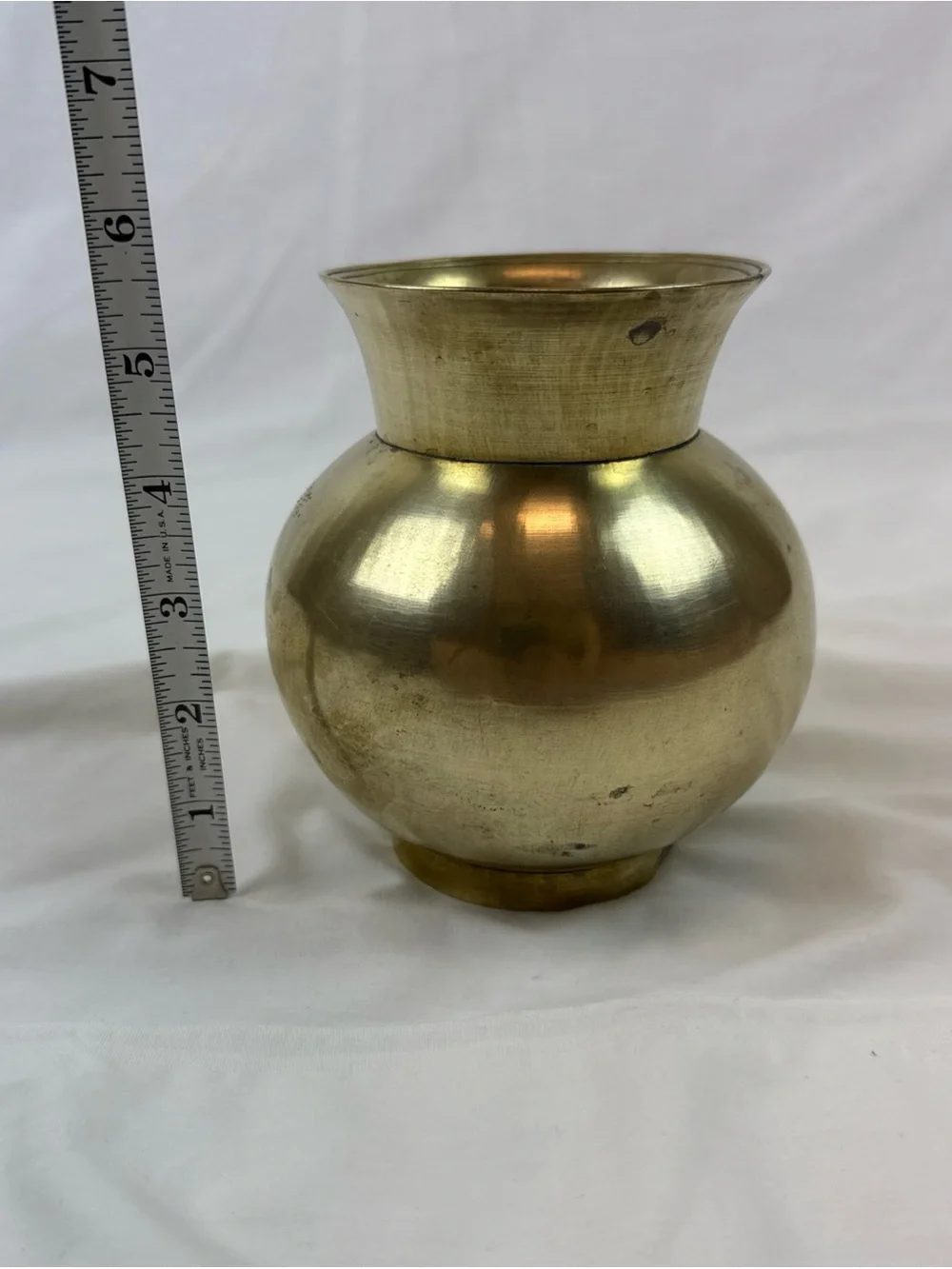 Vintage Lota Brass Holy Engraved Pot From India- Gold Finish